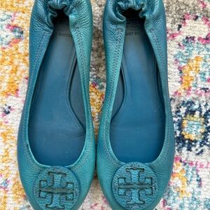 Tory Burch Teal Leather Flats